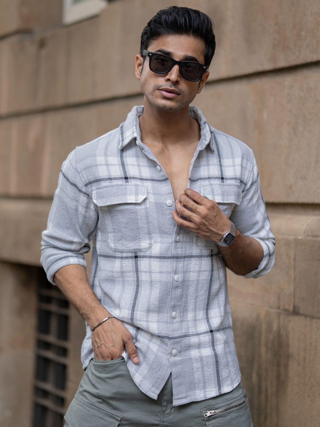 Powerlook Tartan Checked Opaque India Slim Casual Oversized Shirt