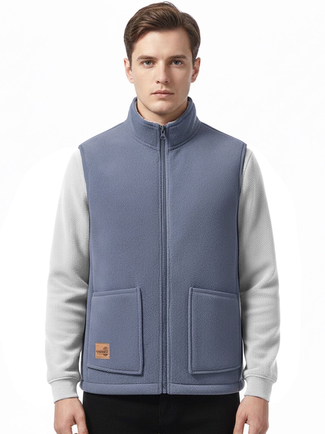 StyleCast x Revolte Men Corduroy Mock Collar Sleeveless Tailored Jacket