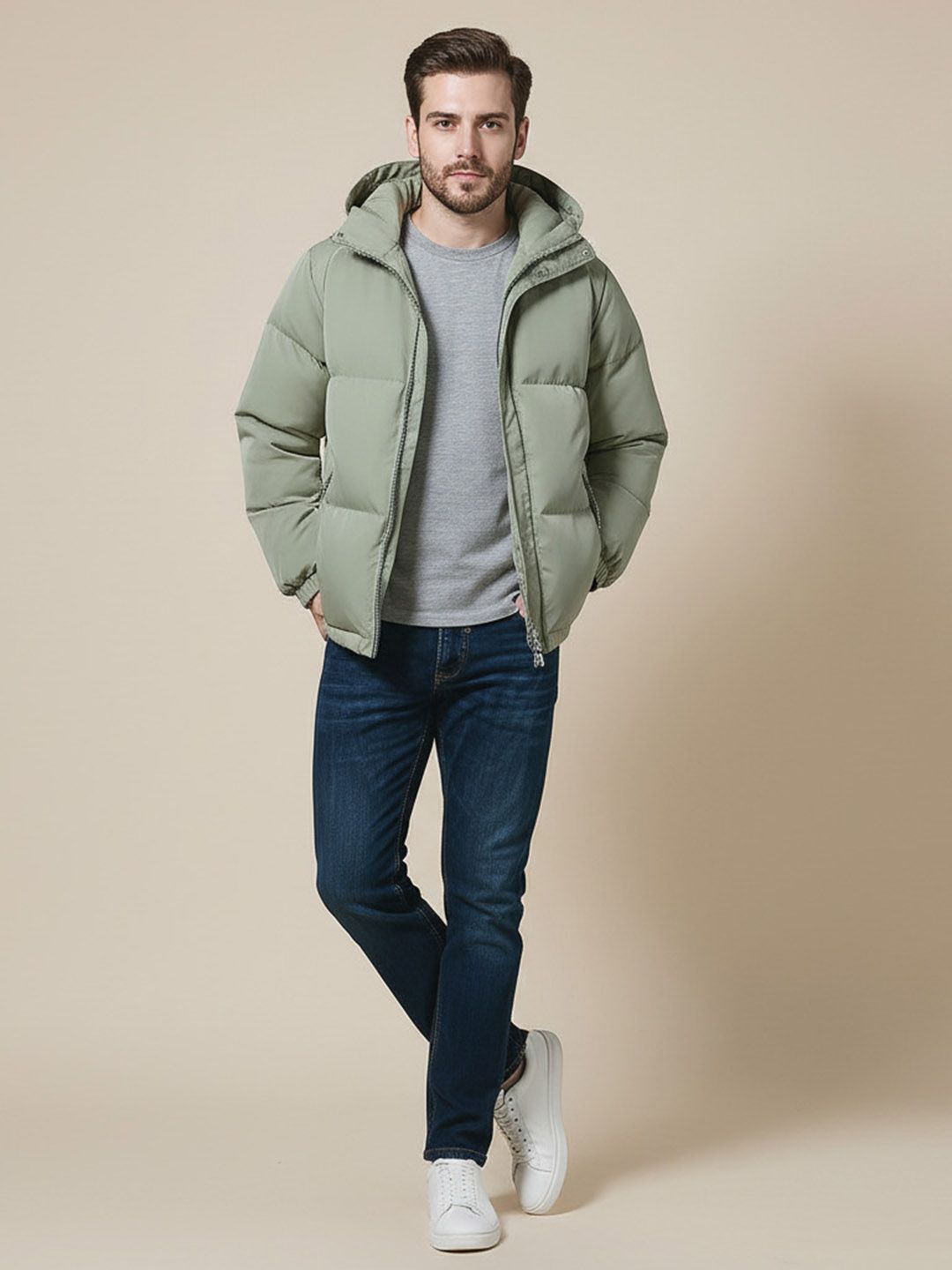 Mast & Harbour Men Hooded Solid Puffer Jacket