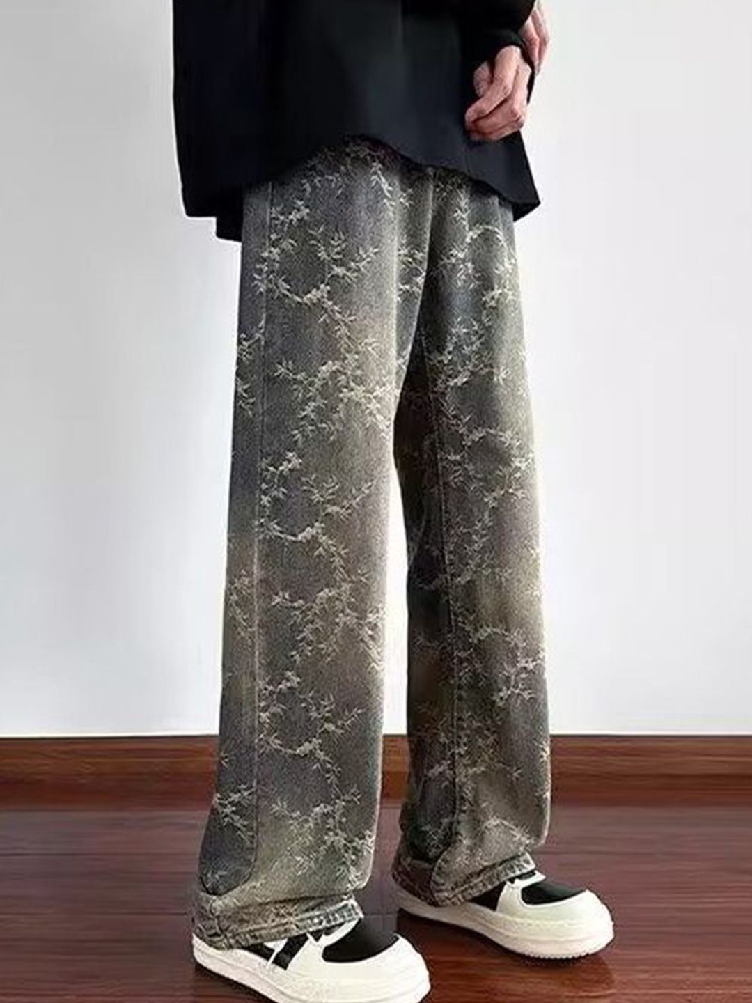 StyleCast x Revolte Men Baggy Fit Mid-Rise Light Fade Embroidered Jeans