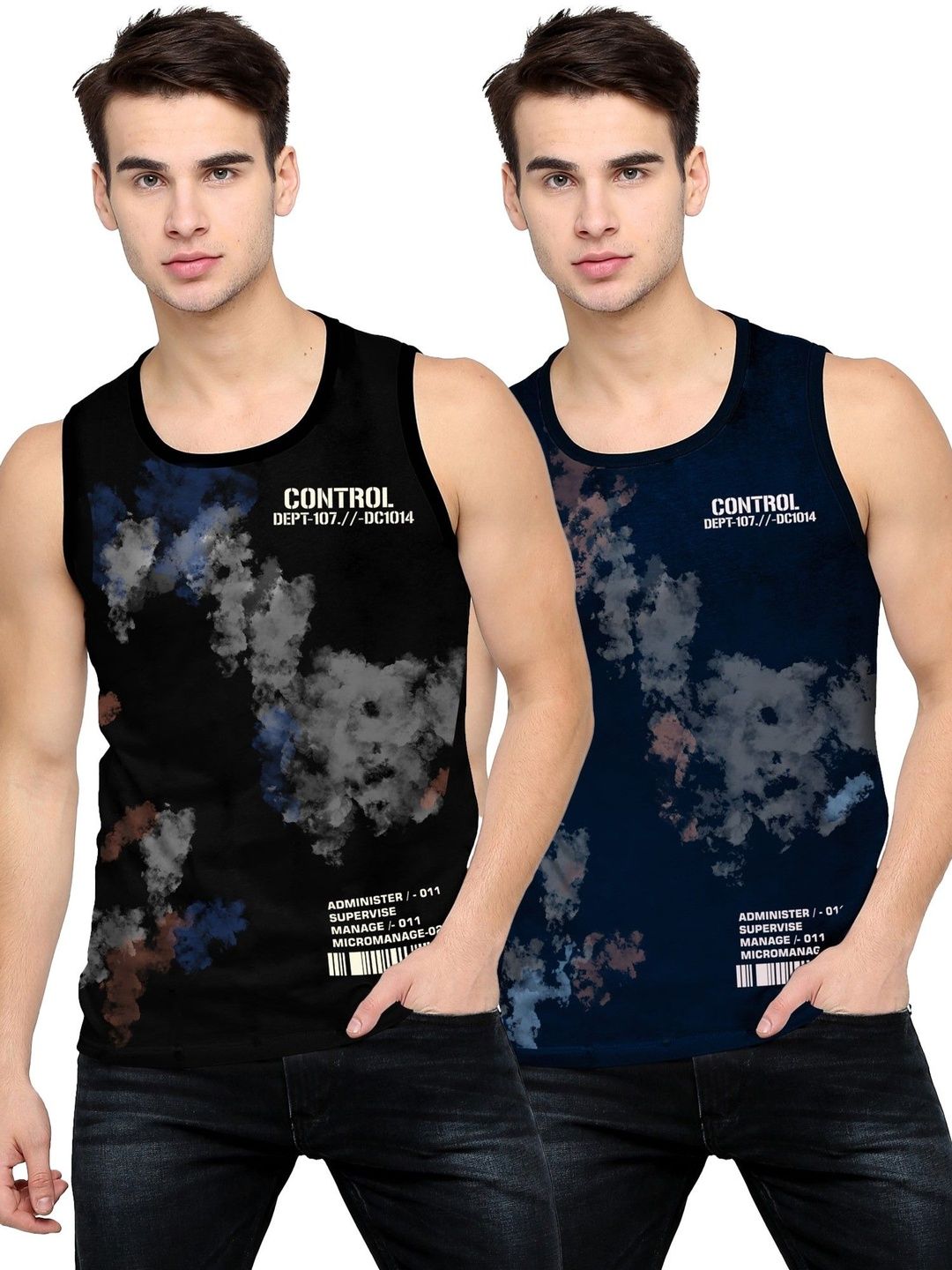 JUMPCUTS Pack Of 2 Printed Slim Fit Gym Vests