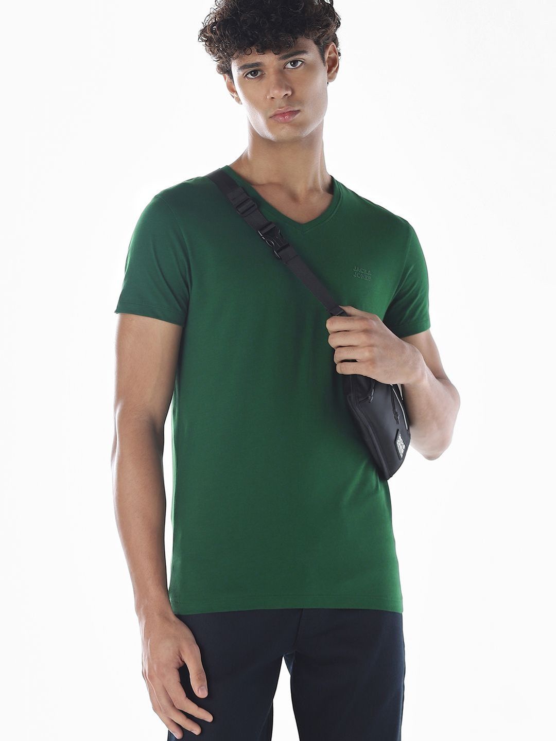 Jack & Jones Men Brand Logo V-Neck T-shirt