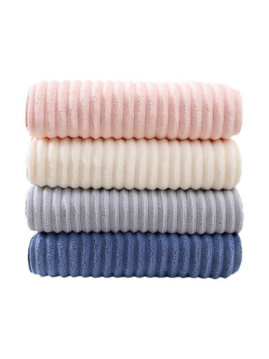 Reexplore Reexplore Set Of 4 Pink & Beige Textured Microfiber 350 GSM Hand Towels