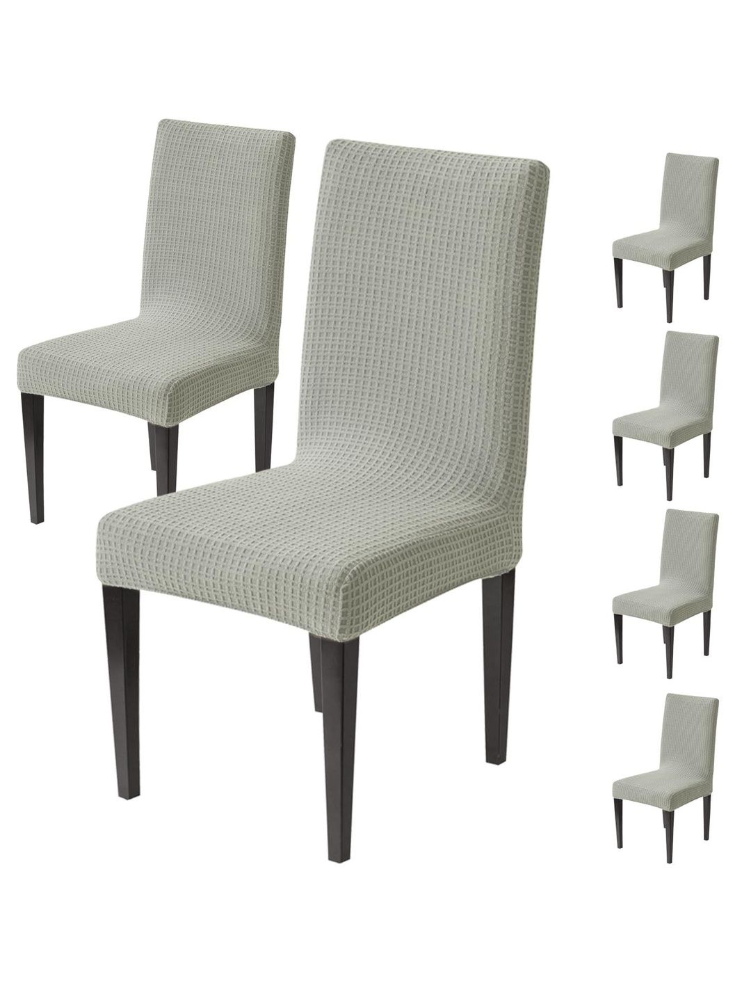 HOUSE OF QUIRK Set Of 6 Grey Woven Design Jacquard 220 GSM Dining Seat Slipcover