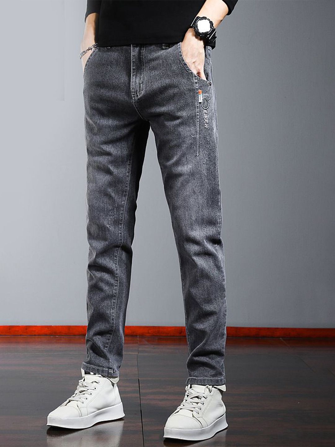 StyleCast x Revolte Men Slim Fit Mid-Rise Heavy Fade Stretchable Jeans