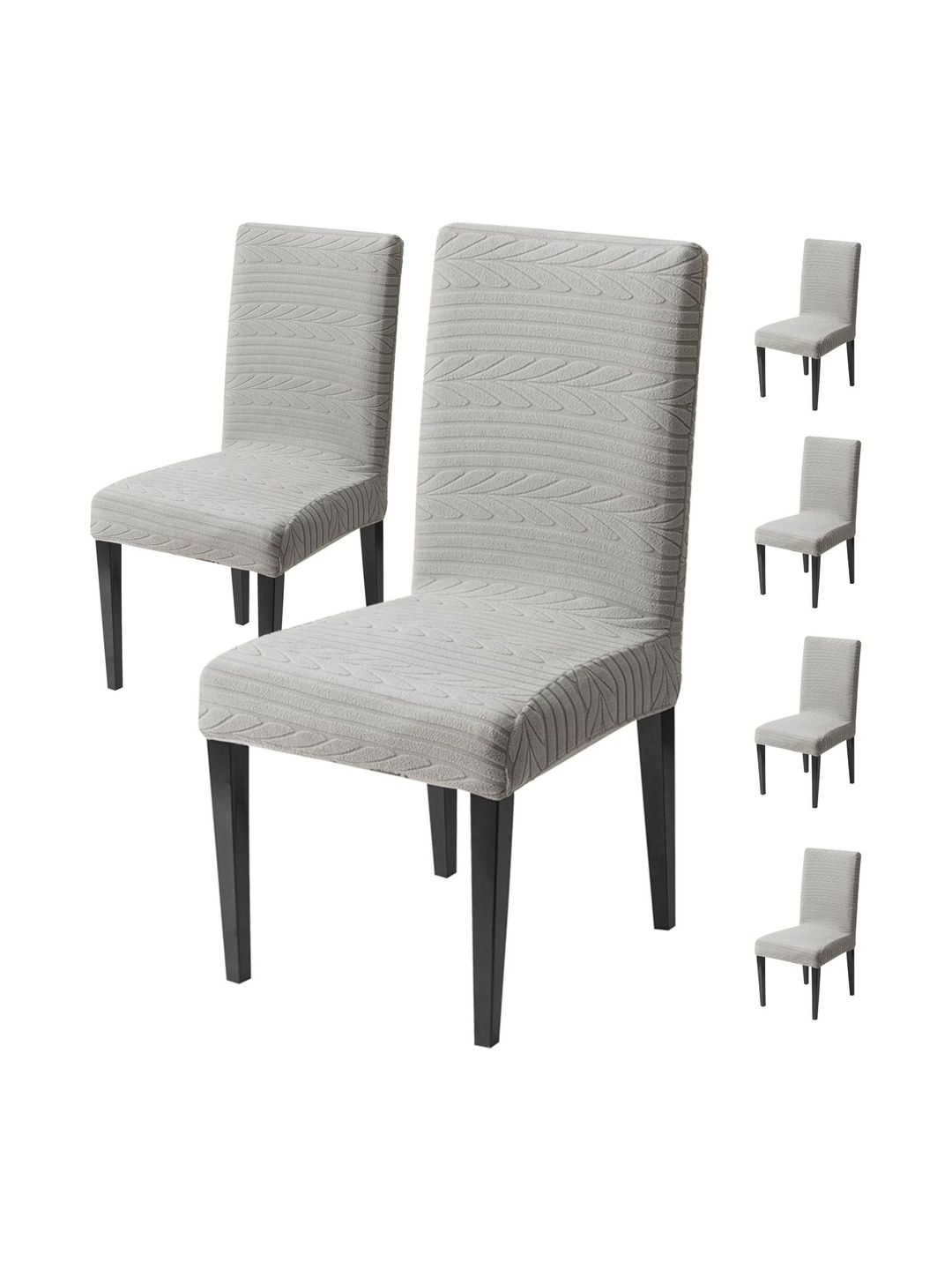 HOUSE OF QUIRK Set Of 6 Grey Woven Design Jacquard 220 GSM Dining Seat Slipcover