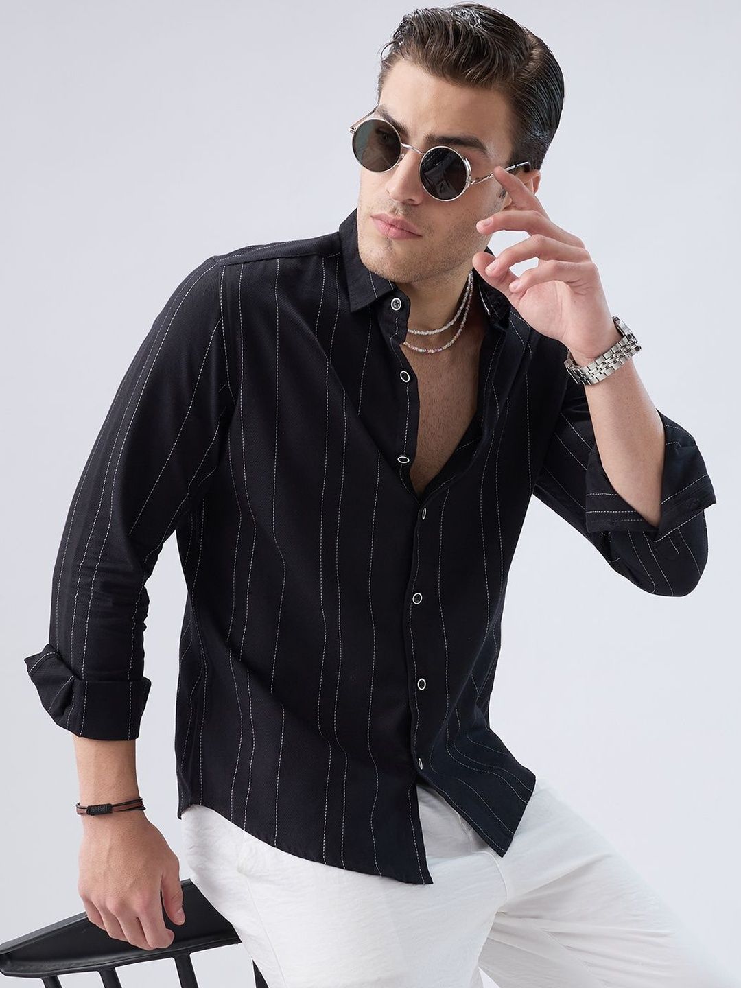 VASTRADO Men Classic Slim Fit Striped Casual Shirt