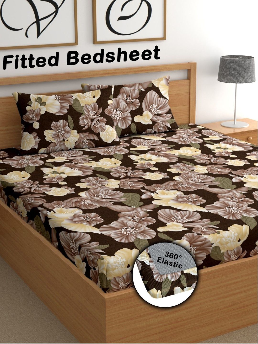 CG HOMES Brown Floral 180 TC King Bedsheet with 2 Pillow Covers