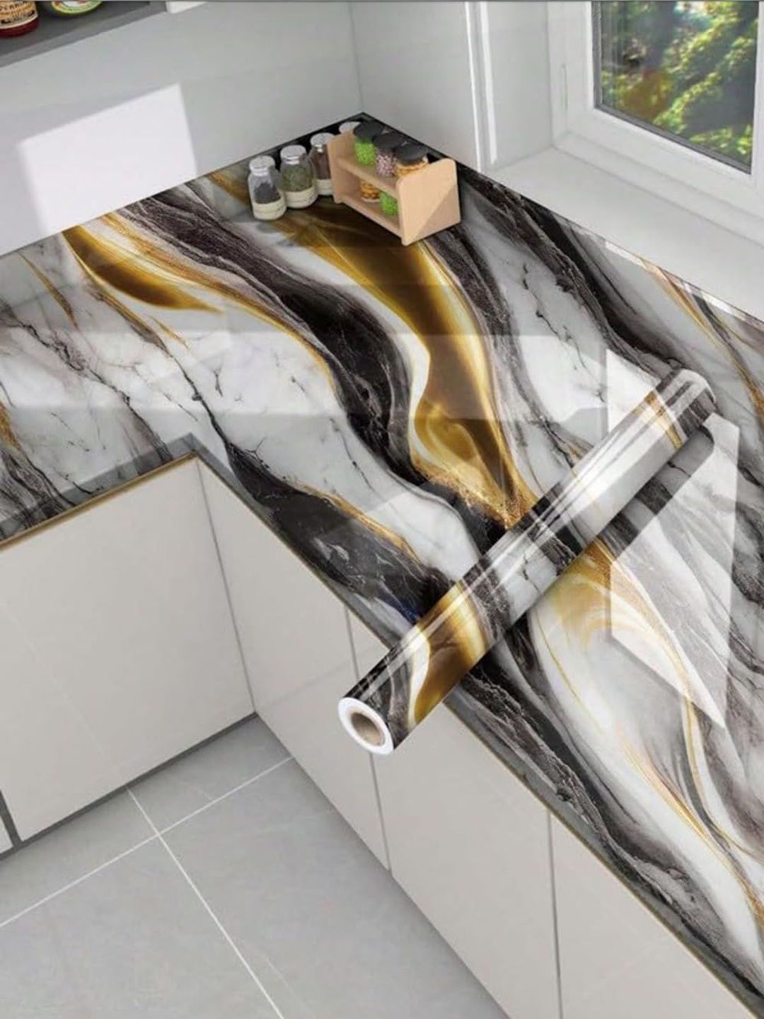 Aura Aura White & Black Abstract Printed Self Adhesive Wall Sticker