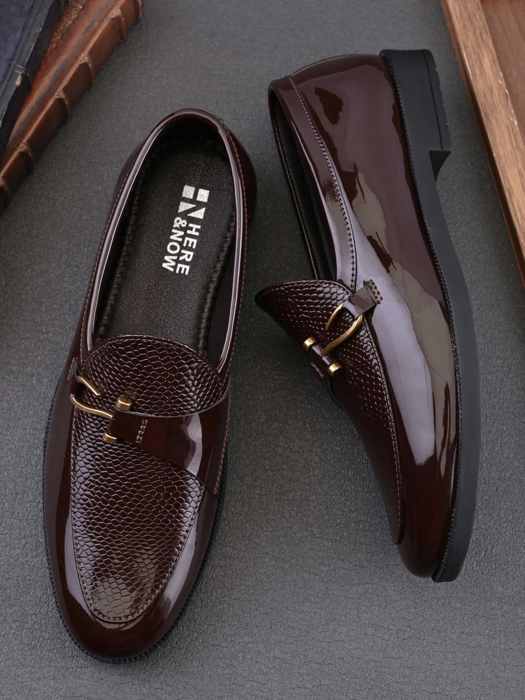HERE&NOW Men Textured Slip On Formal Loafers