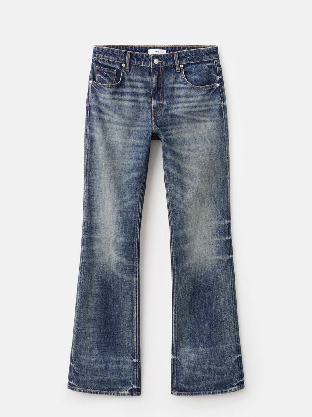 Flared Mid-Rise Heavy Fade Stretchable Pure Cotton Jeans