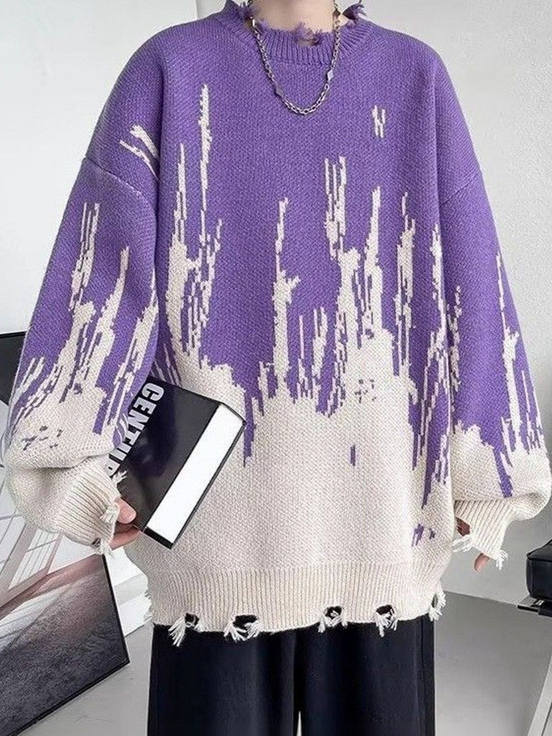 StyleCast x Revolte Men Cable Knit Printed Pullover
