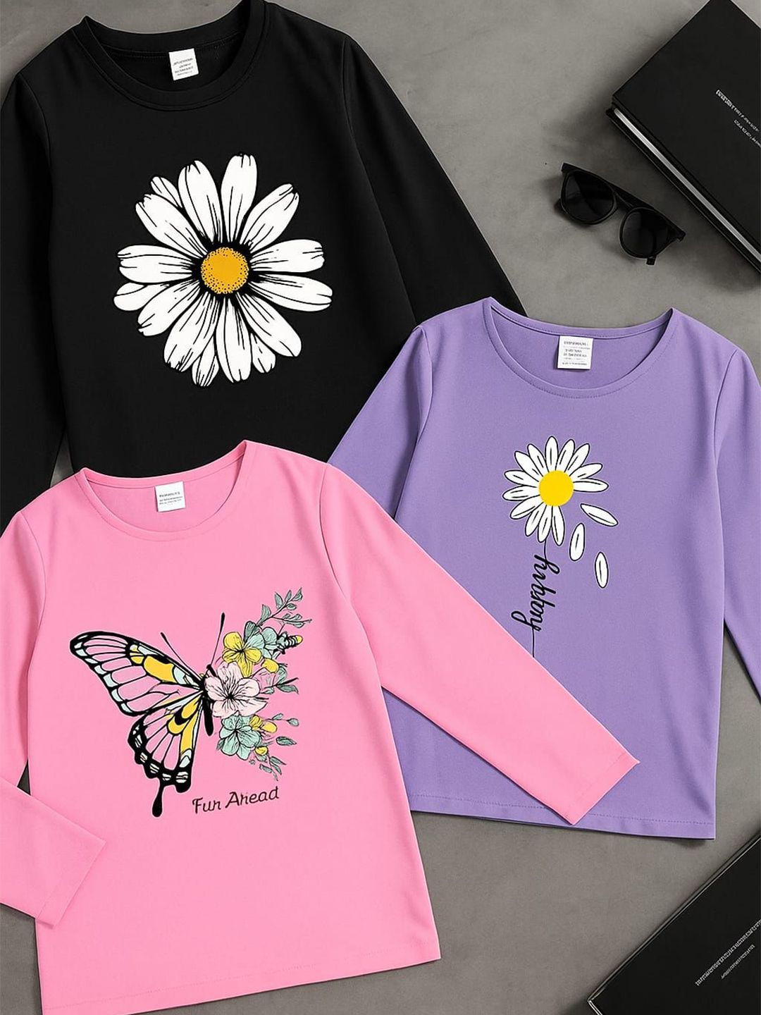 DAMN GUD DG Girls Pack Of 3 Printed T-shirt