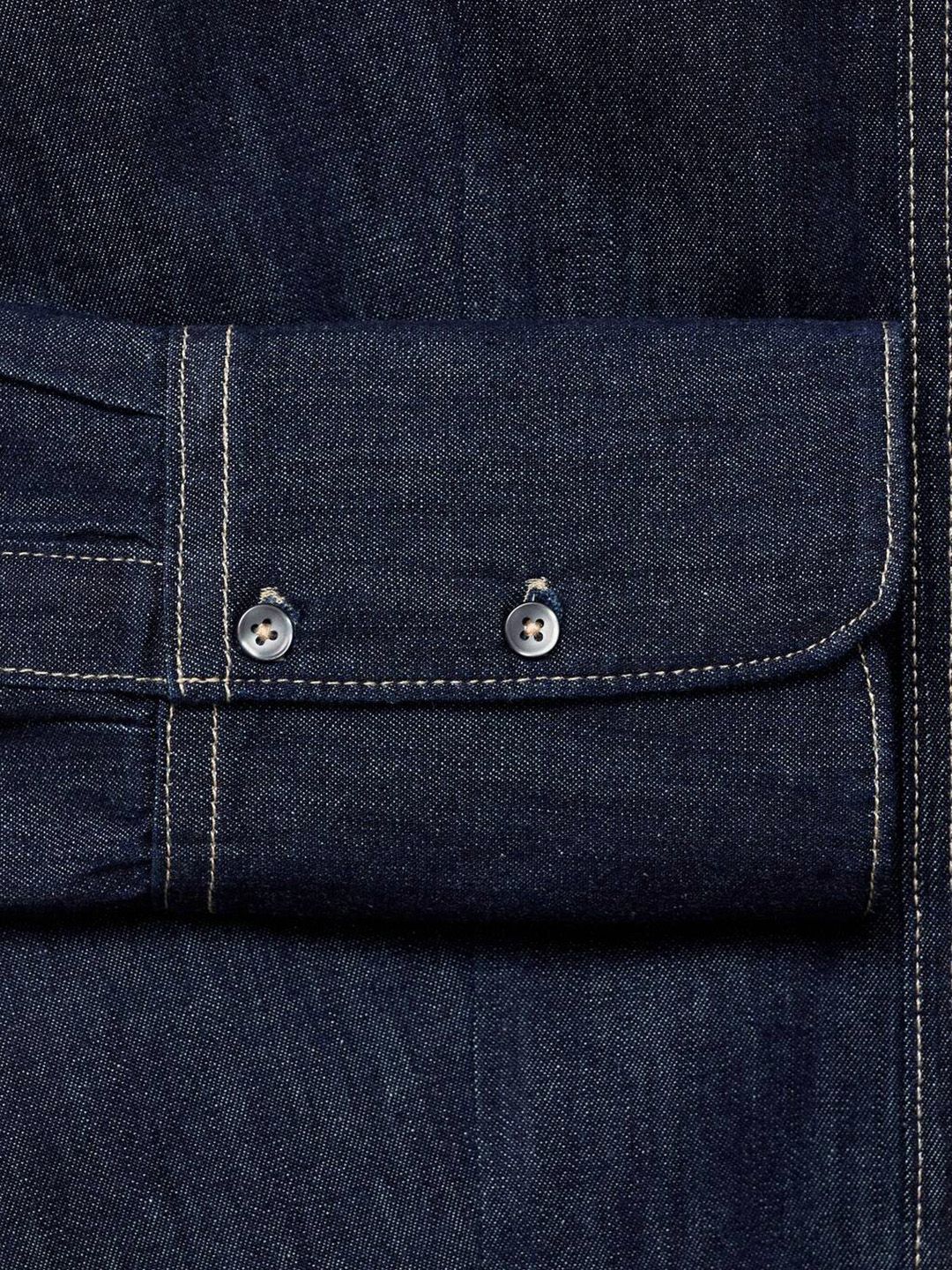 Spread Collar Casual Pure Cotton Denim Shirt with Seam Detail