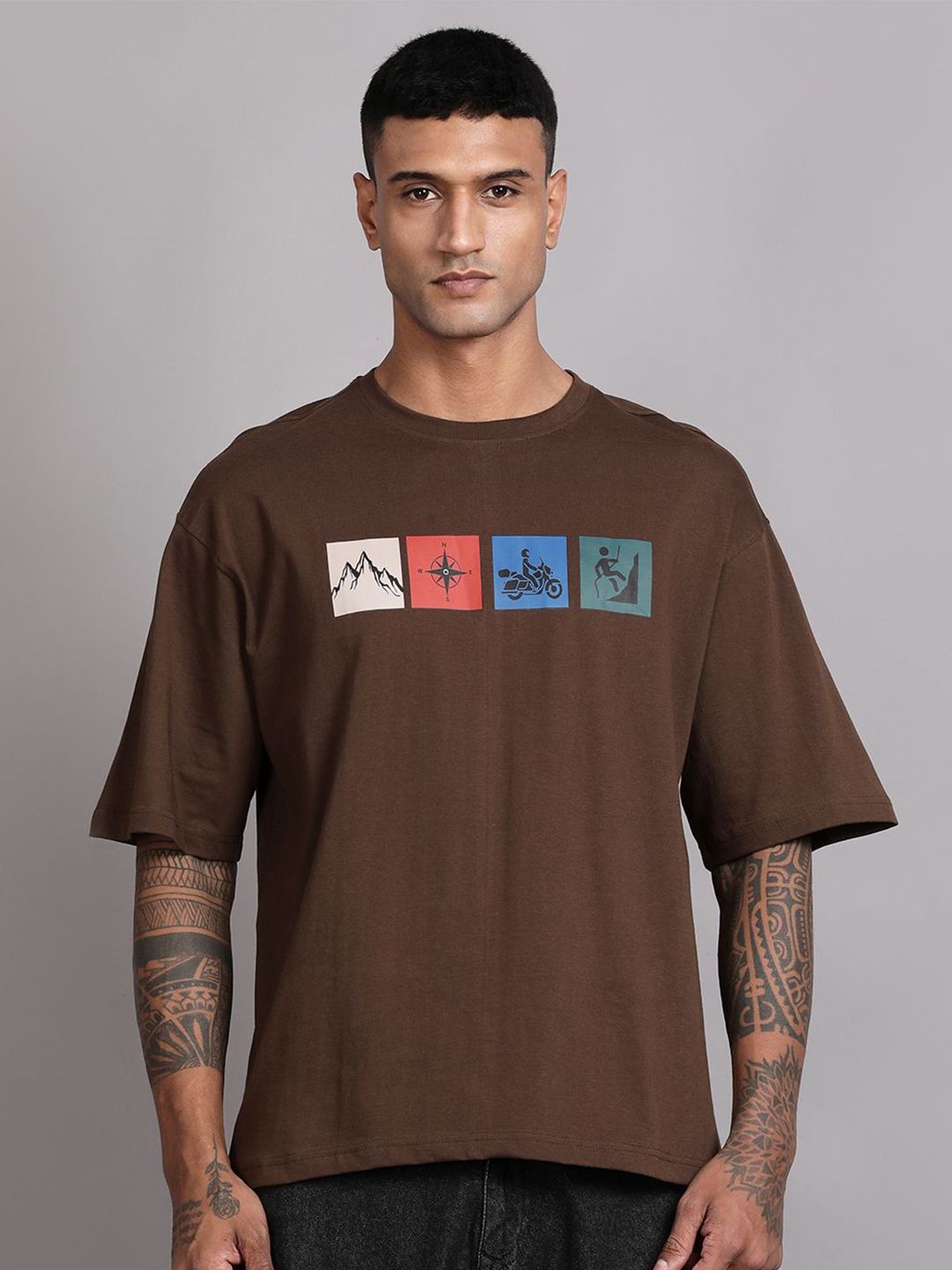 The Roadster Lifestyle Co. Graphic Printed Relaxed-Fit Drop Shoulder Pure Cotton T-Shirt