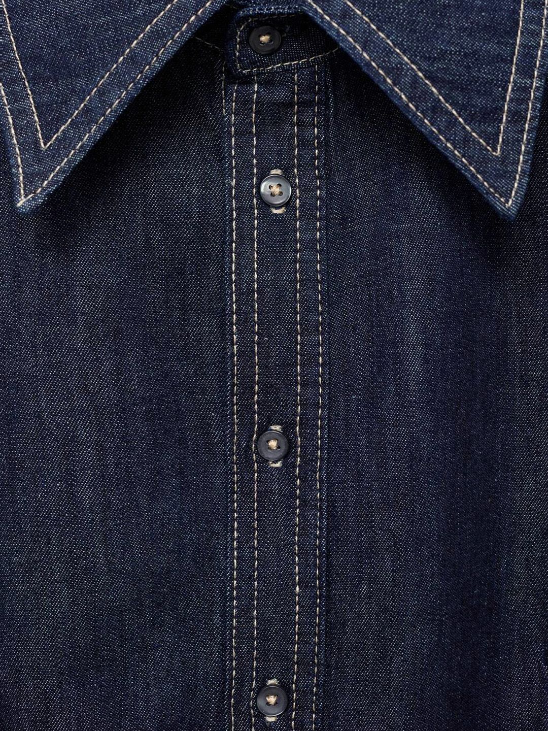 Spread Collar Casual Pure Cotton Denim Shirt with Seam Detail