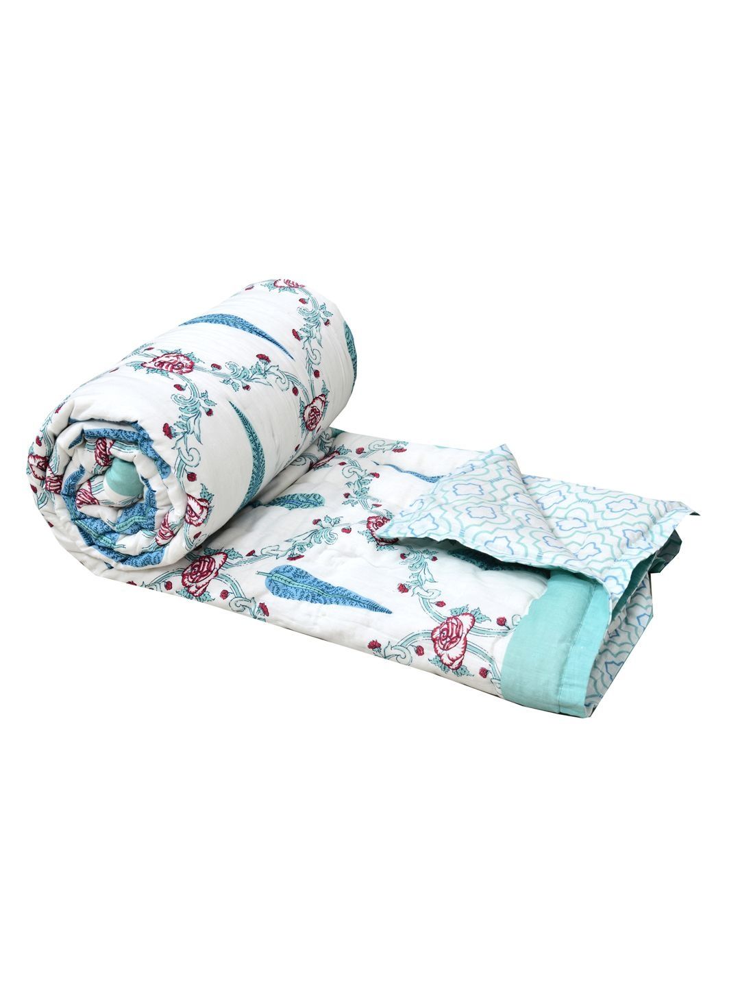 BLOCKS OF INDIA Blue & White Block Print AC Room 350 GSM Quilt