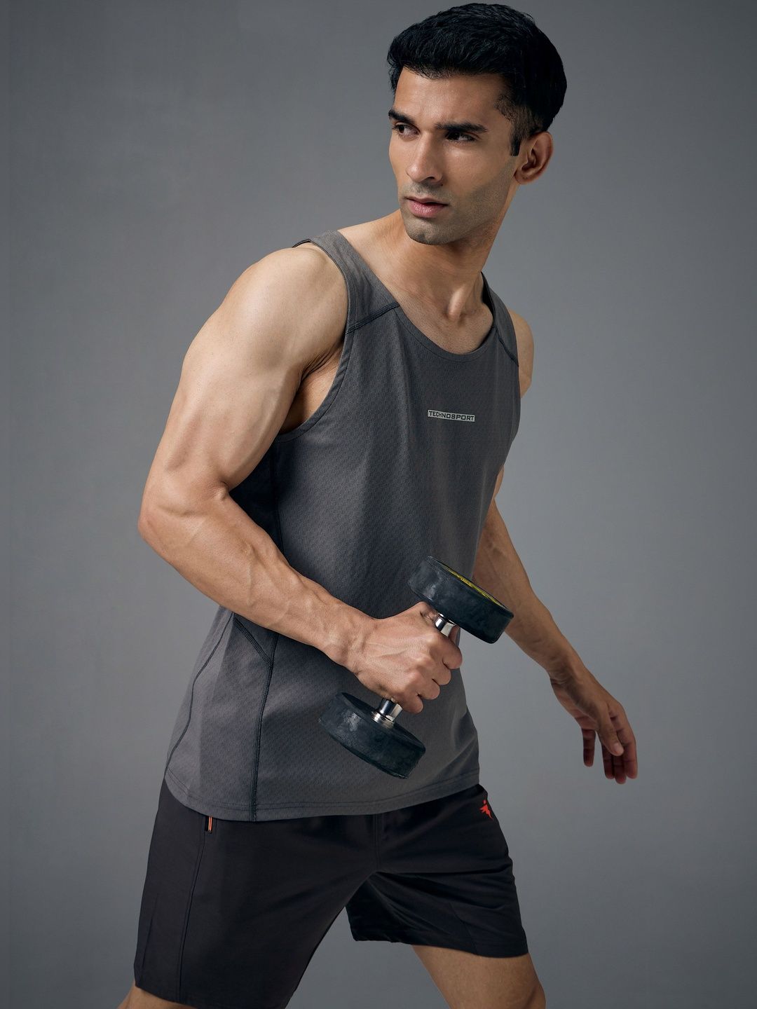 Technosport Men Printed Slim Fit Round Neck Sports Gym Vest with ElastoLITE