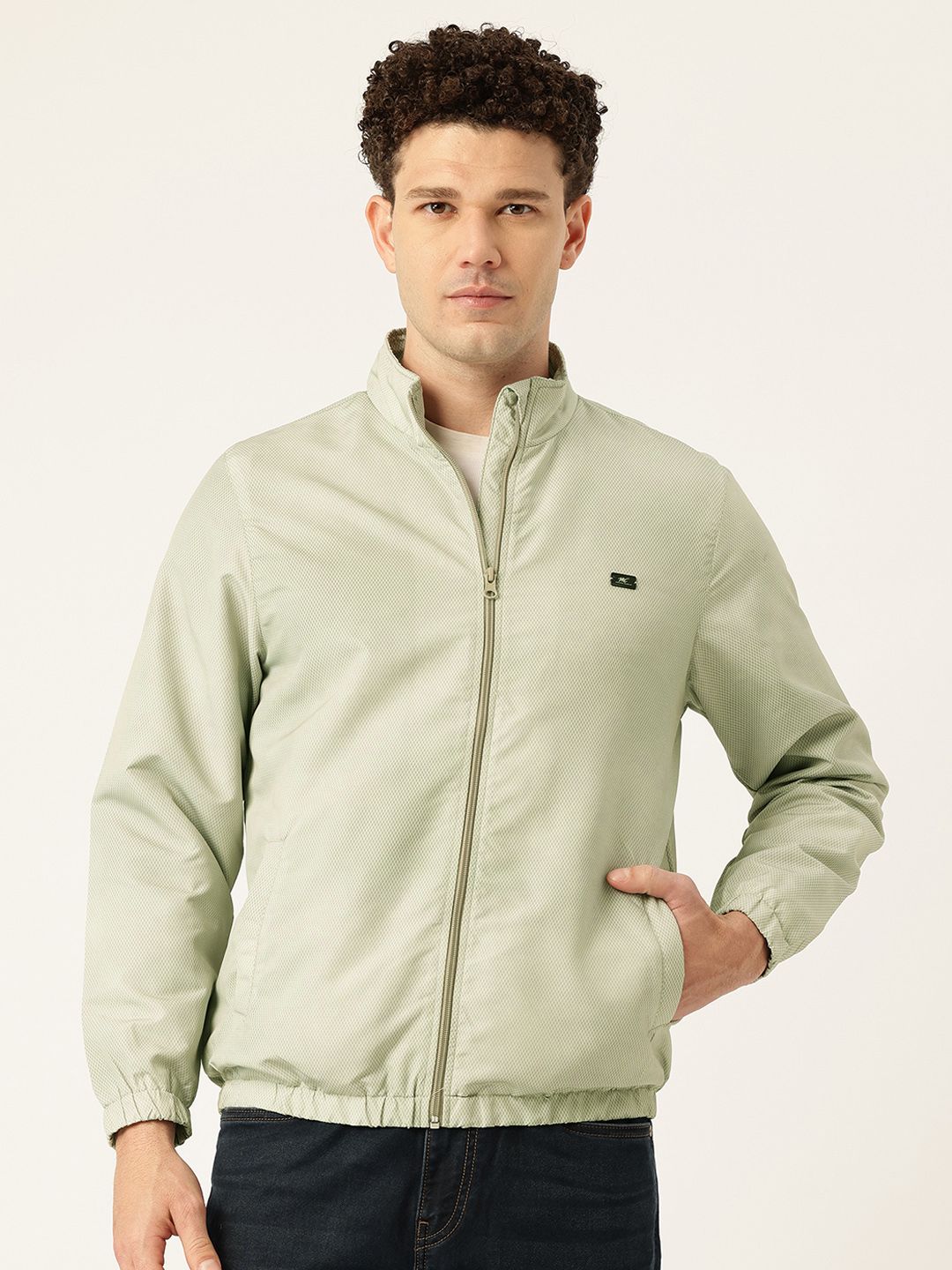 Monte Carlo Self Checked Mock Collar Padded Jacket