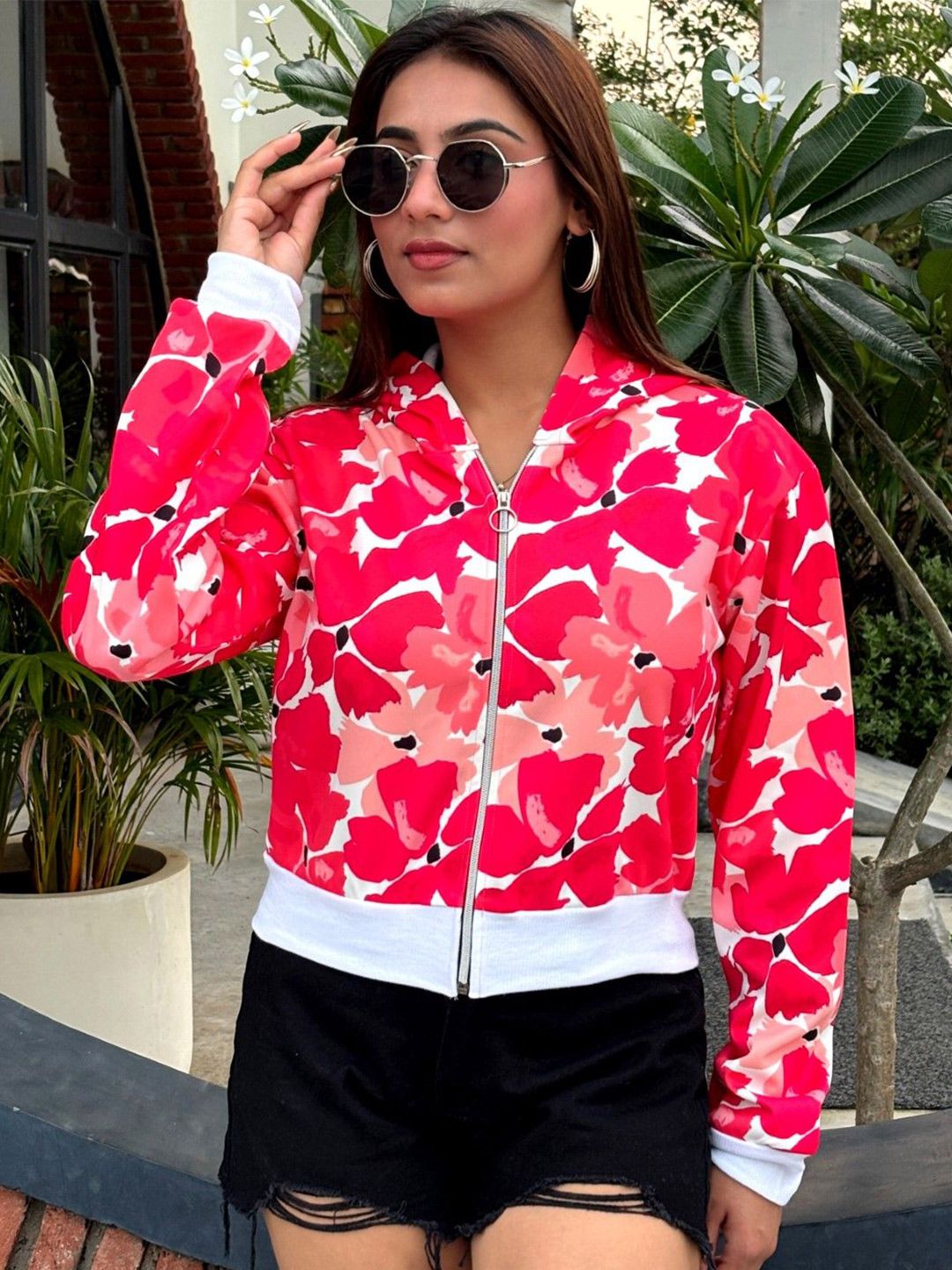 TANDUL Women Fleece Lightweight Crop Bomber Jacket