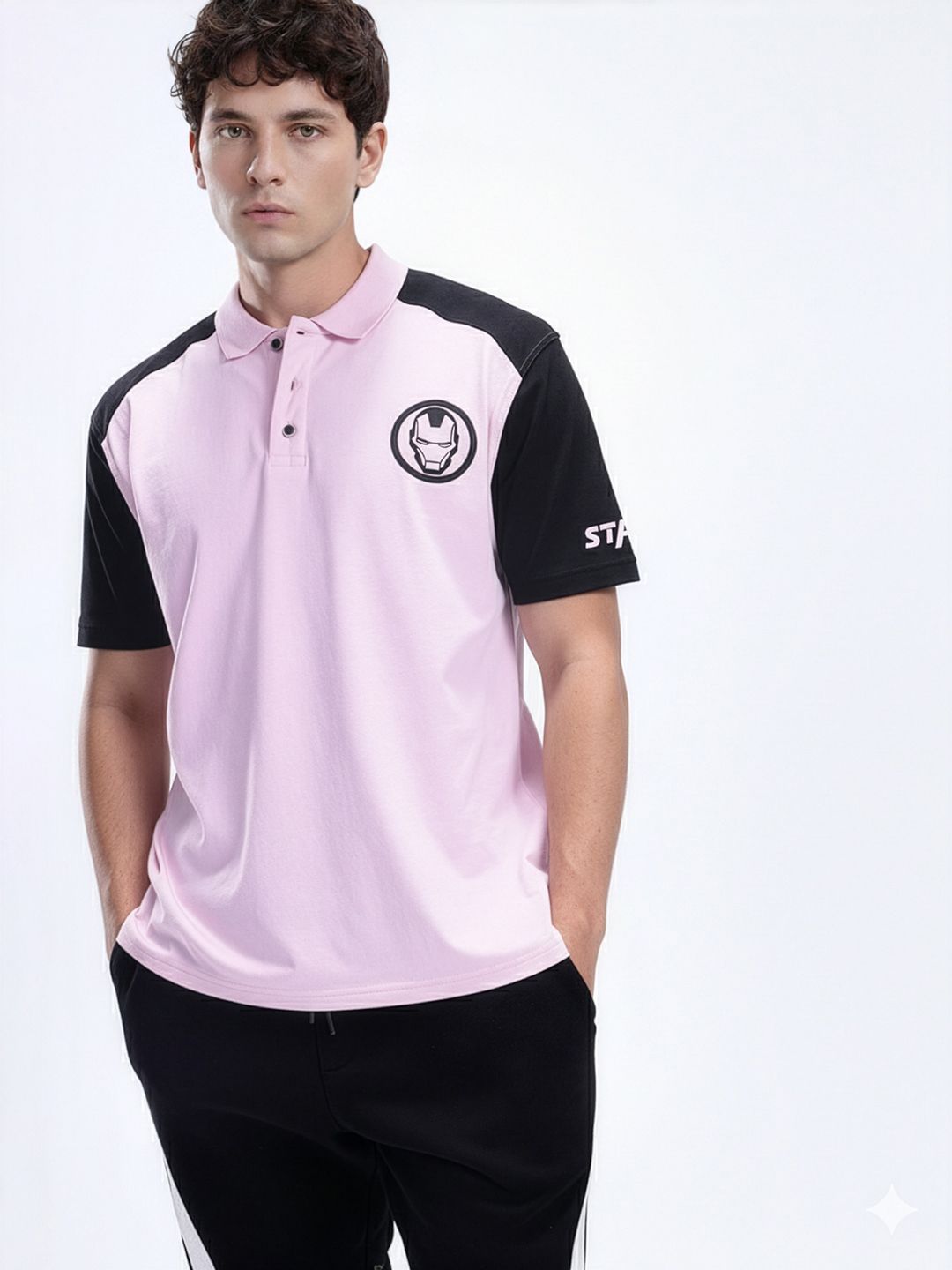 Kook N Keech Marvel Men Iron Man Printed Polo Collar Oversized T-shirt