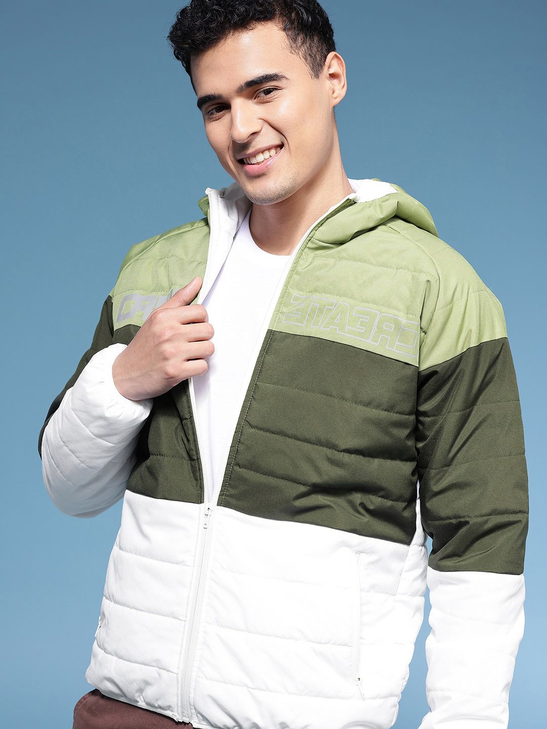HERE&NOW Colourblocked Hooded Puffer Jacket