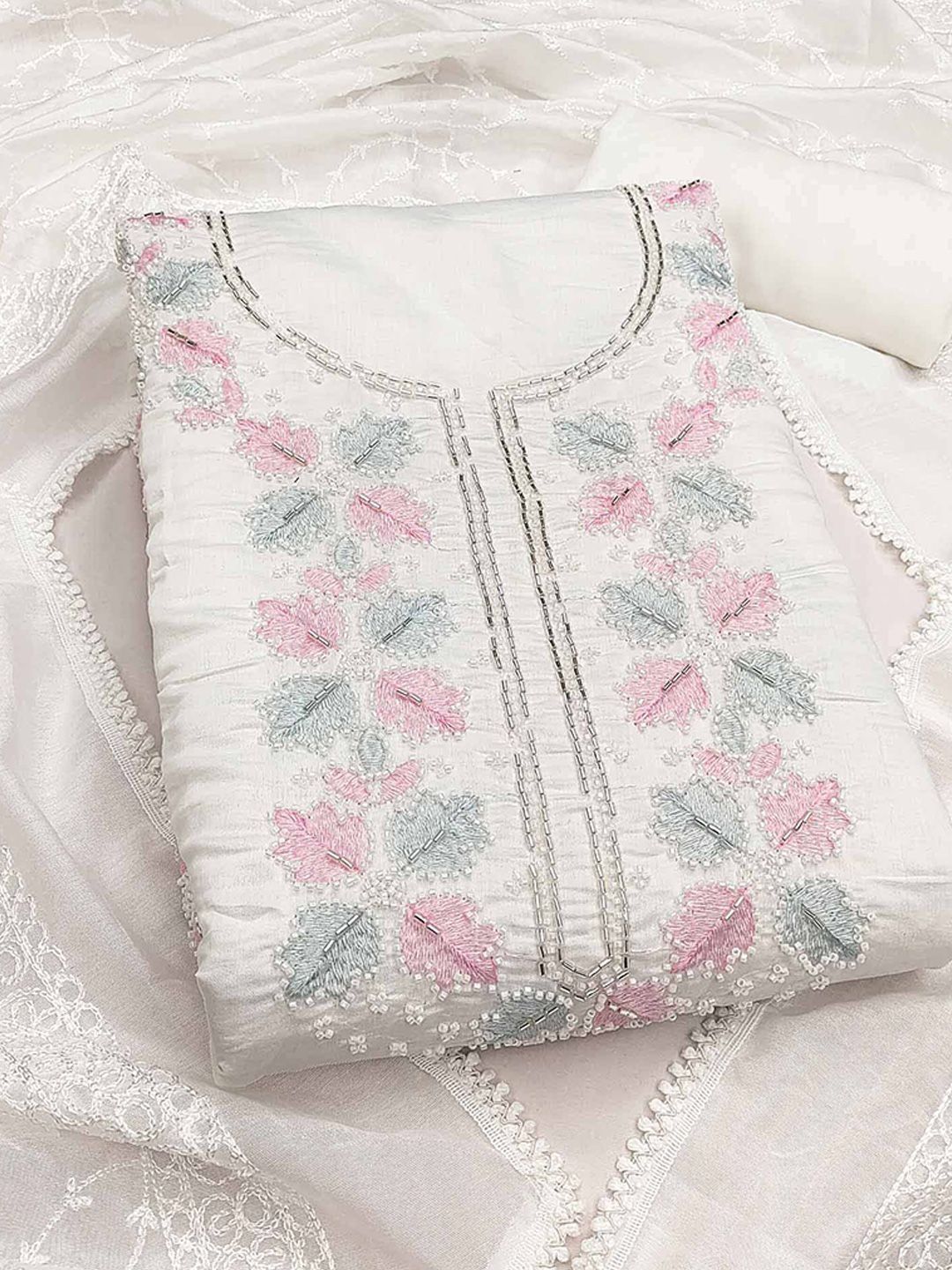 Buy Peachmode Embroidered Unstitched Dress Material - Dress