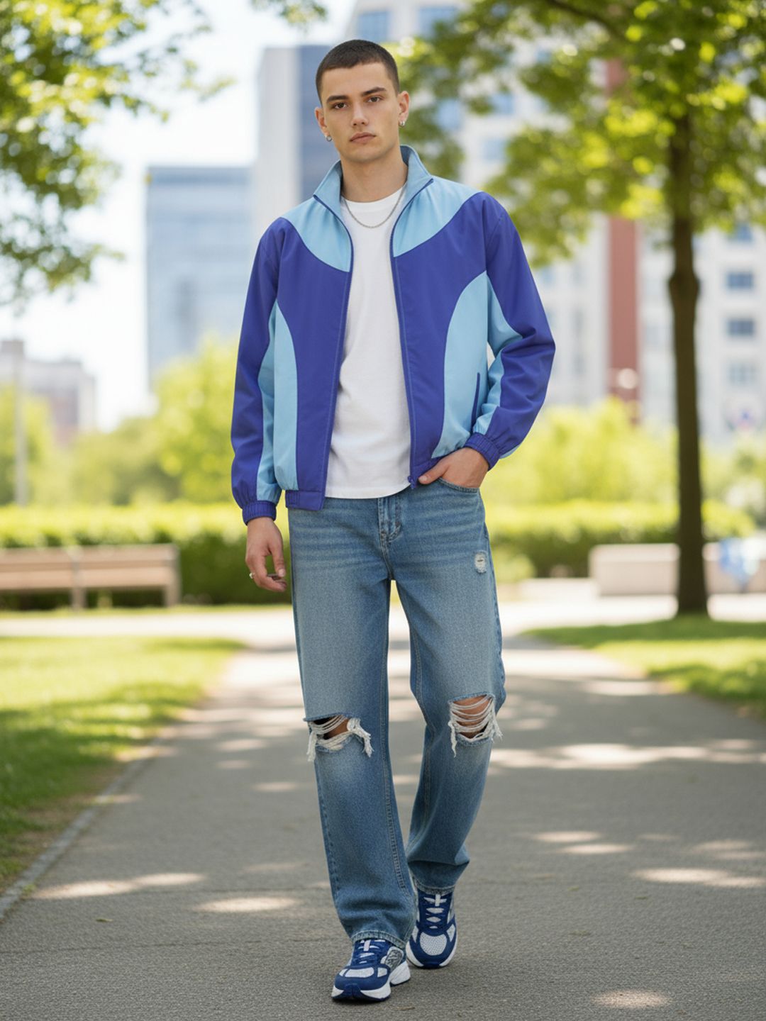 glitchez Mock Collar Paneled Tailored Jacket