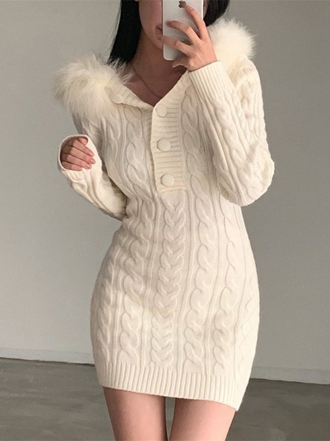 korean knitted dress Long Amazing Sweater White Cardigan