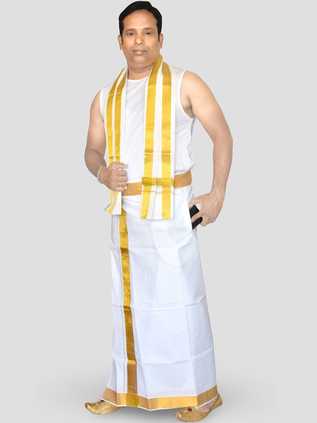 TUNI MANI  Men Cotton Welcro Pocket Dhoti & Towel