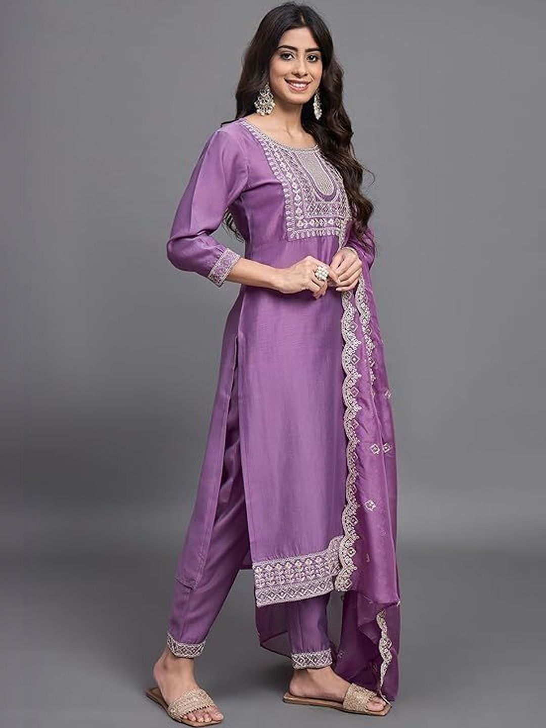 Siya Fashion Women Ethnic Motifs Embroidered Regular Thread Work Kurta with Trousers & With Dupatta