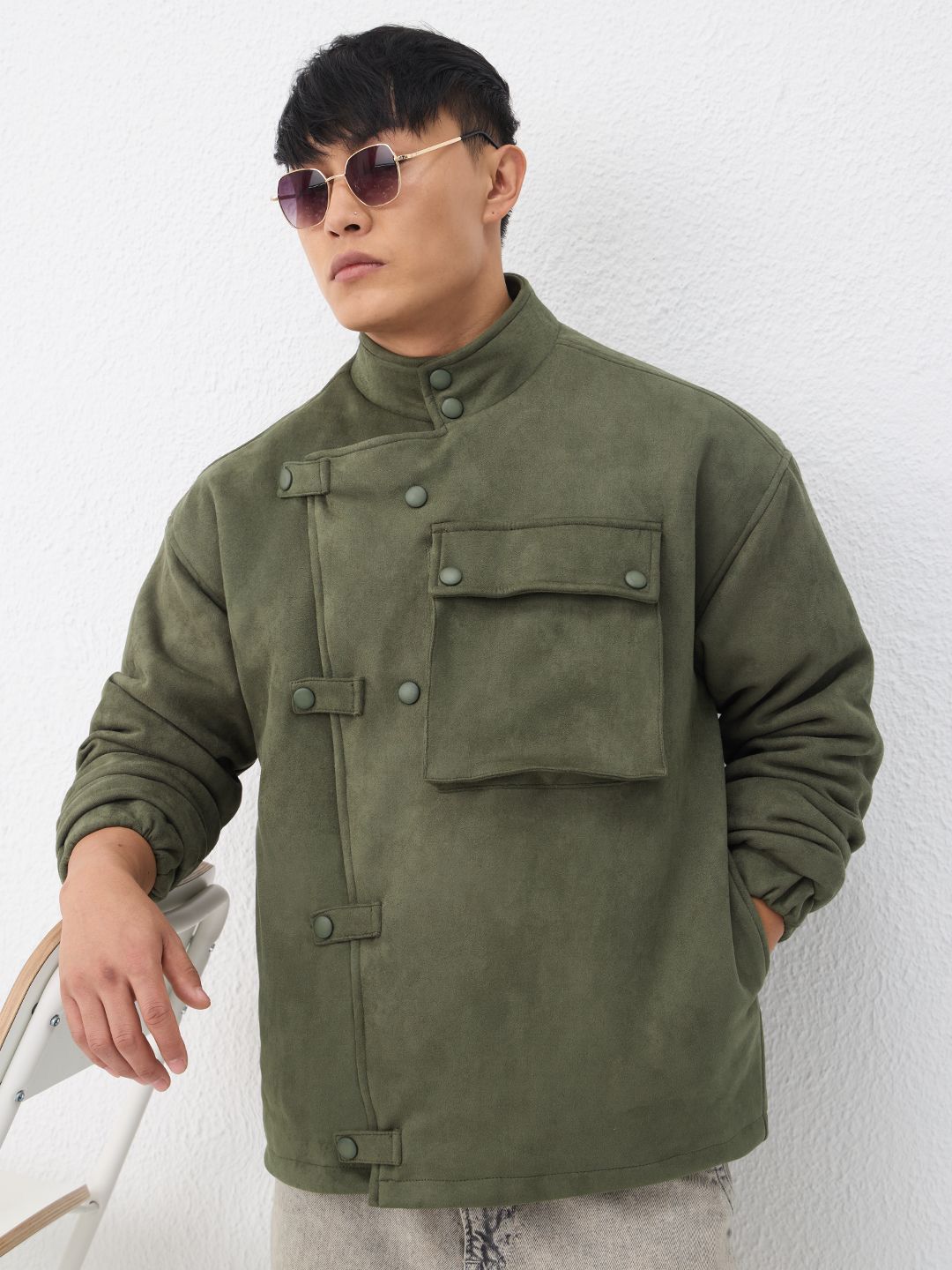 The Souled Store Men Oversized Fit Solid Green Jackets