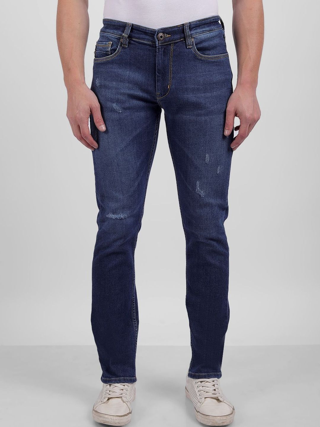 Numero Uno Men Skinny Fit Low-Rise Mildly Distressed Light Fade Stretchable Jeans