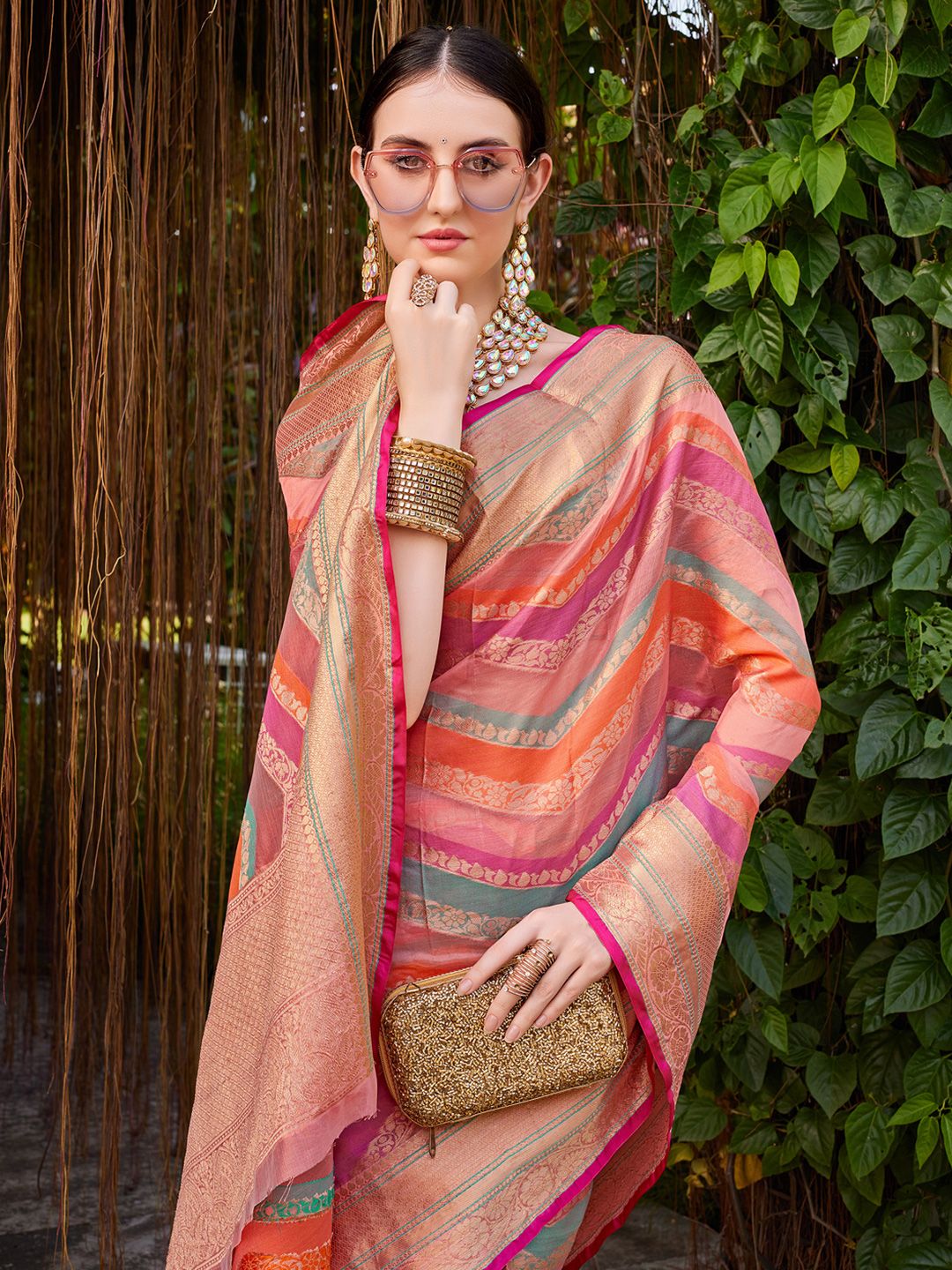 KALINI Women Silk Blend Woven Banarasi Saree With Blouse Piece