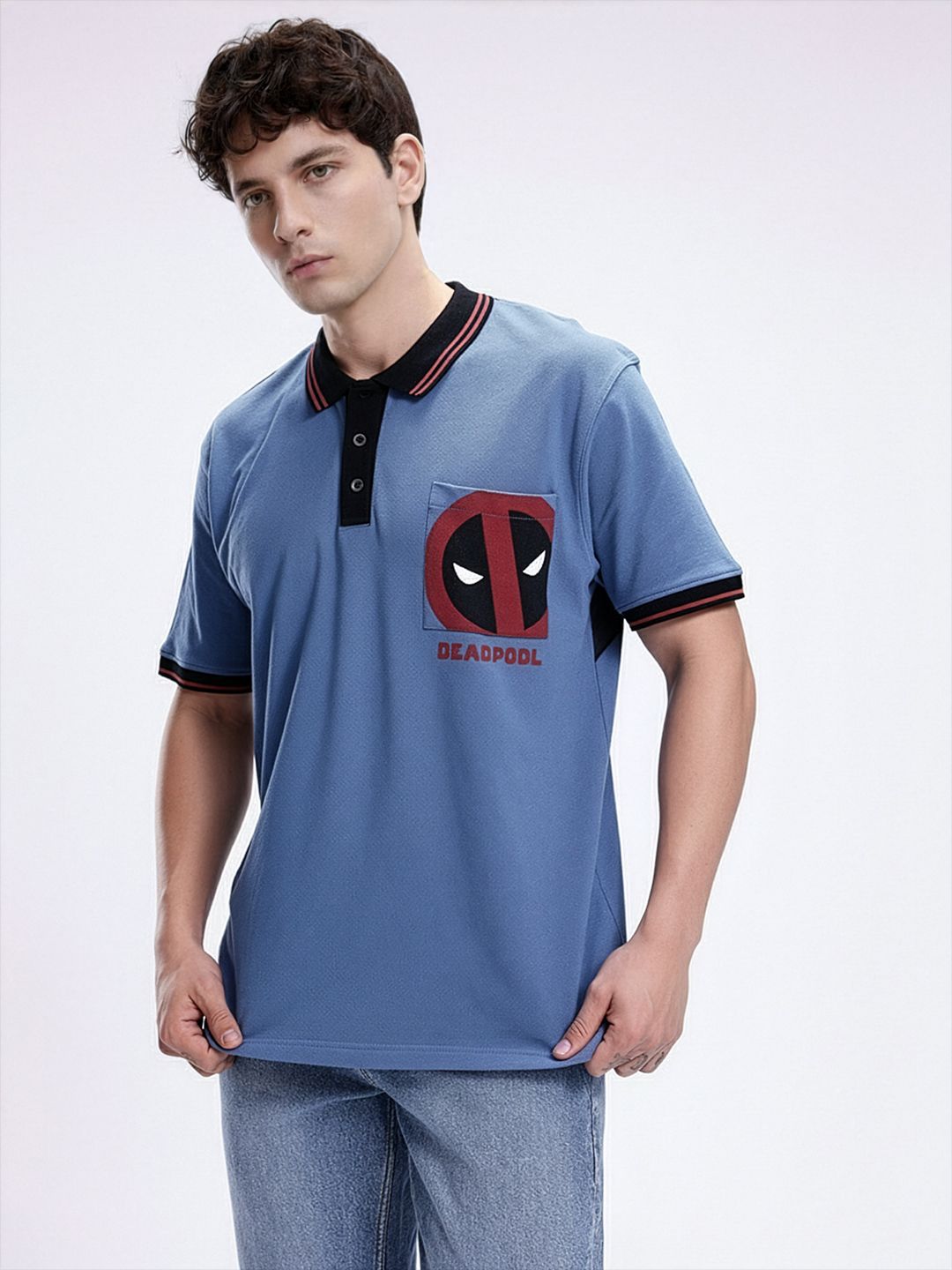 Kook N Keech Marvel Dead Pool Printed Oversized Polo Collar T-shirt