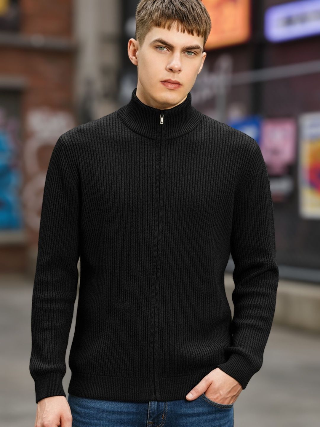 Maniac Men Solid Zipper Jacket
