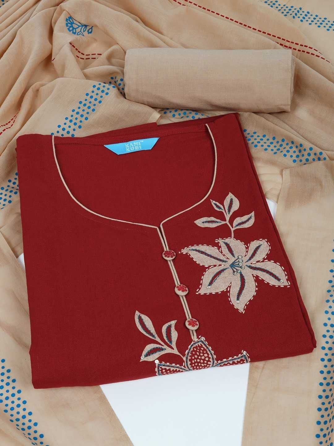 KAMI KUBI Embroidered Pure Cotton Unstitched Dress Material