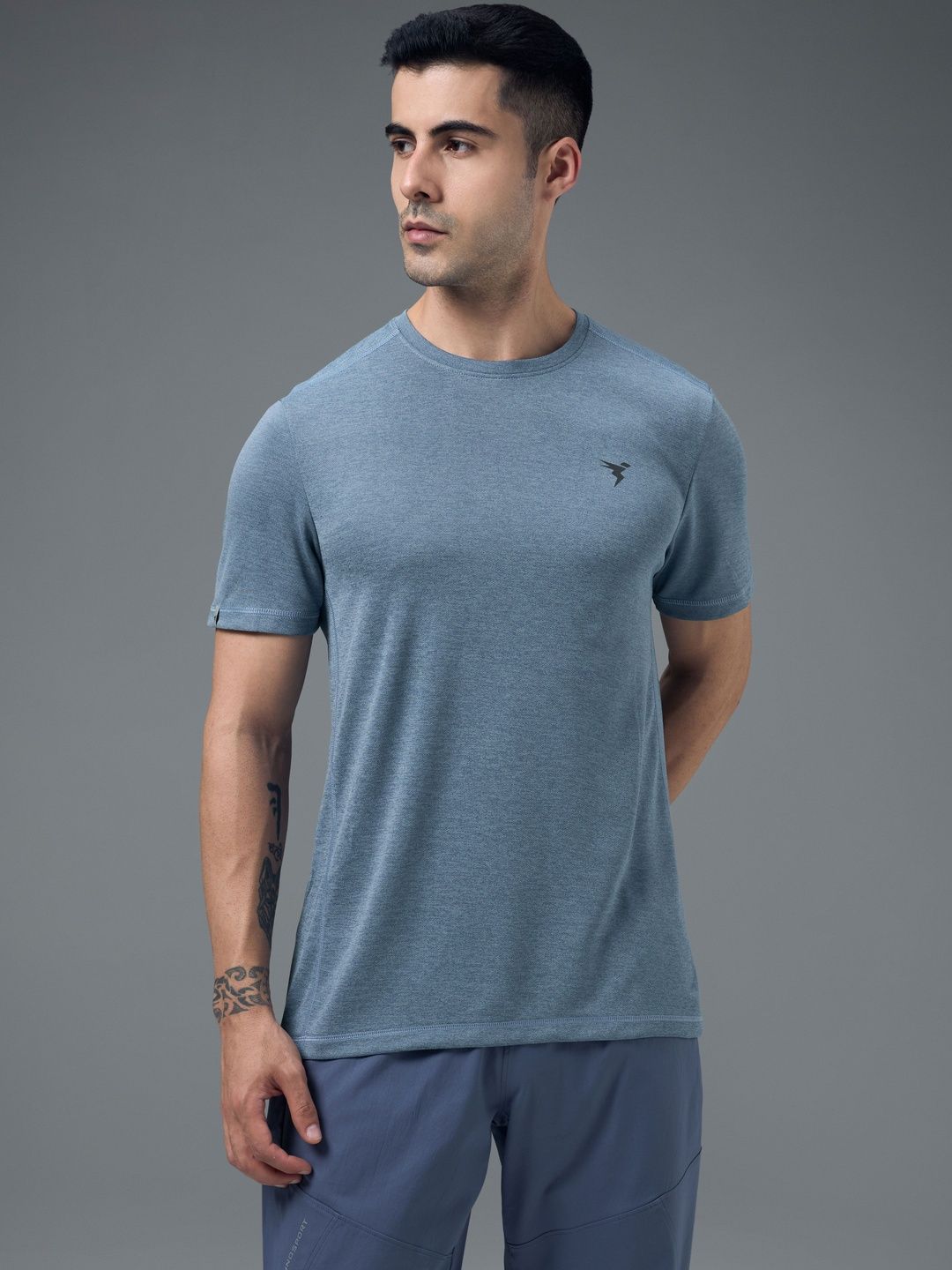 Technosport Men Brand Logo Anti Static Slim Fit T-shirt
