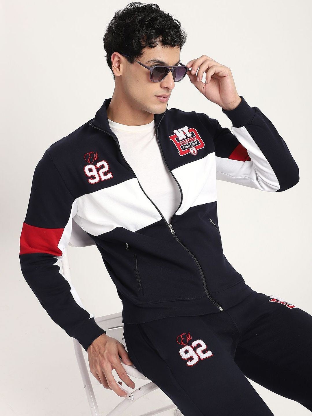 R&B Men Brand Logo Colourblocked Sporty Jacket with Embroidered