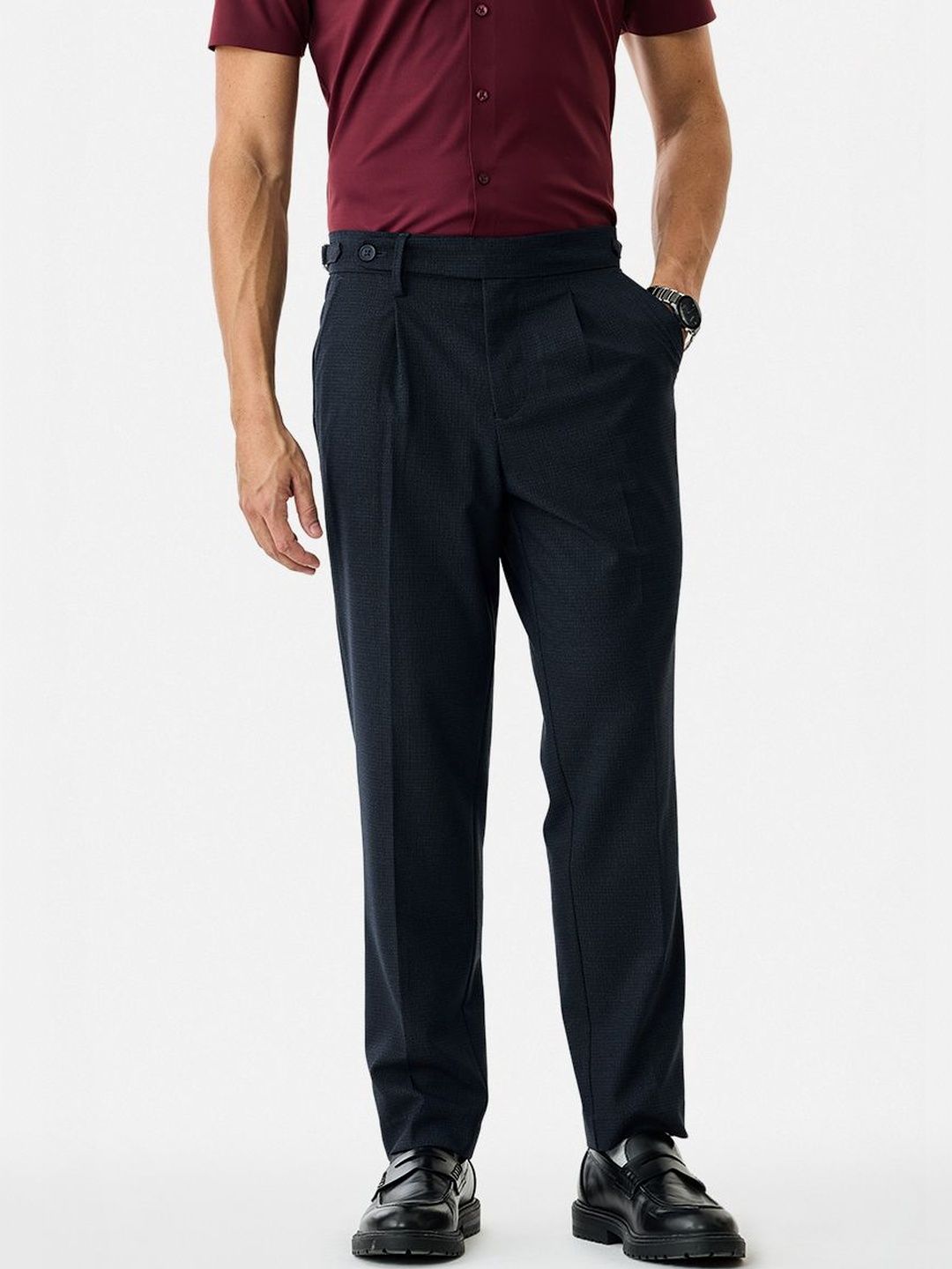 Snitch Men Wrinkle Free Pleated Trousers