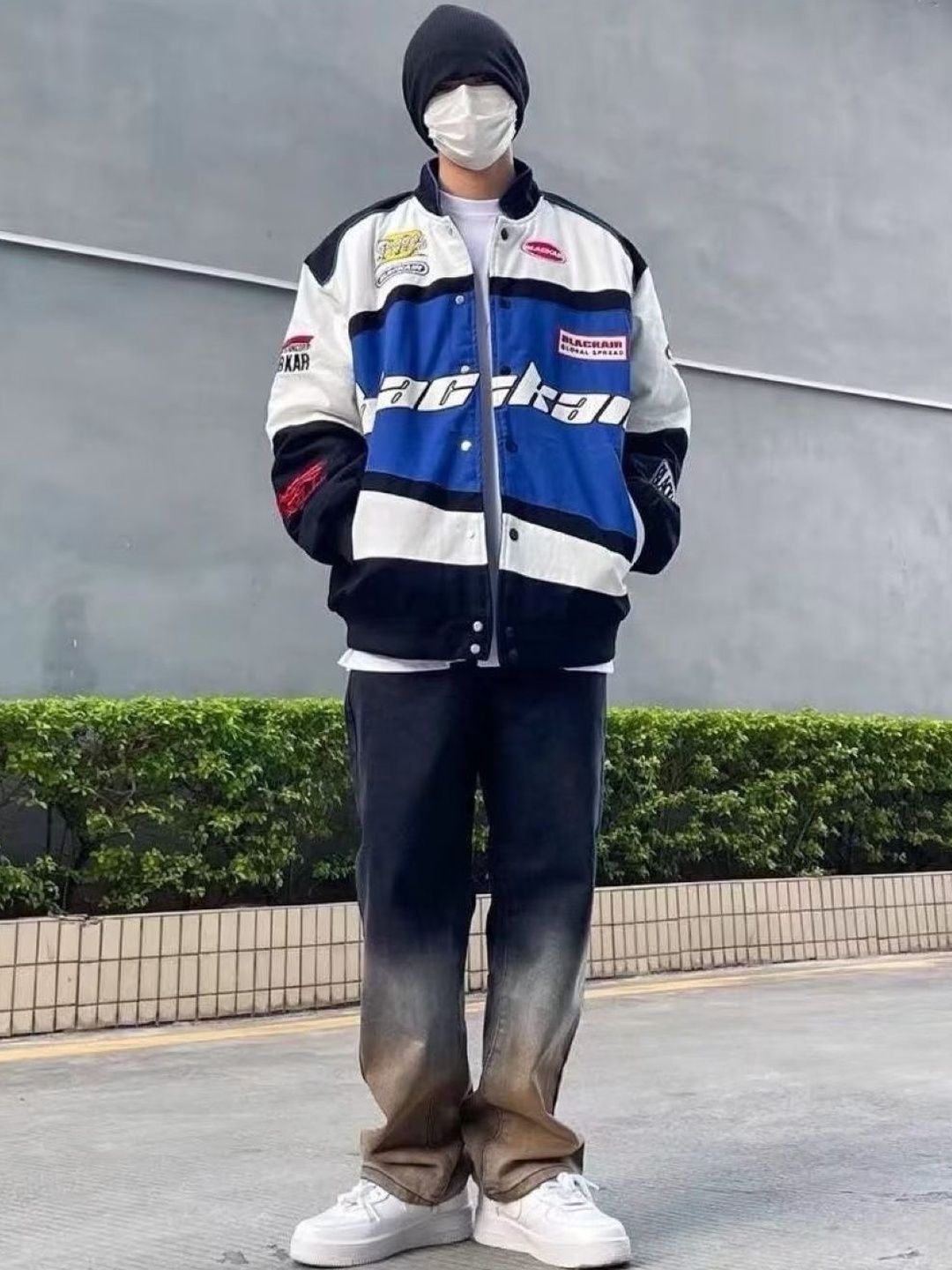 KPOP Men Brand Logo Colourblocked Varsity Jacket