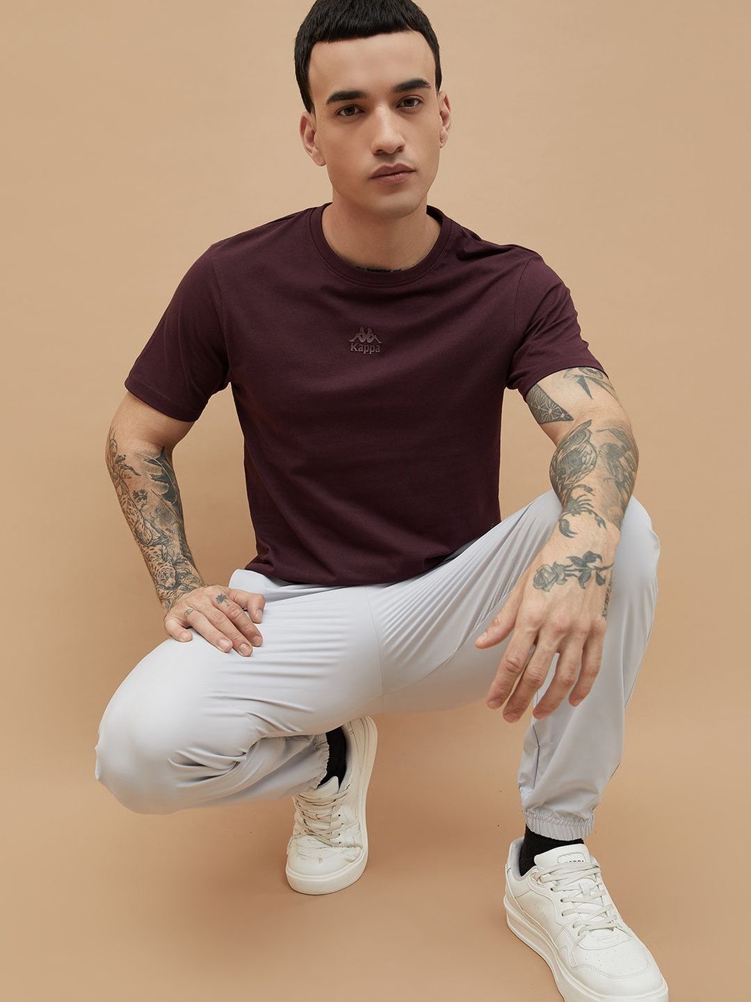 Kappa Men Red Round Neck Cotton Solid T-shirt