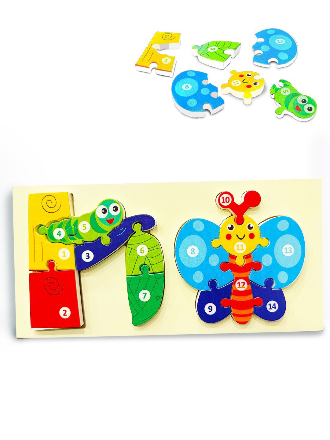 WEMBLEY BPA Free Butterfly Life Cycle Wooden Puzzle Activity Toys and Games