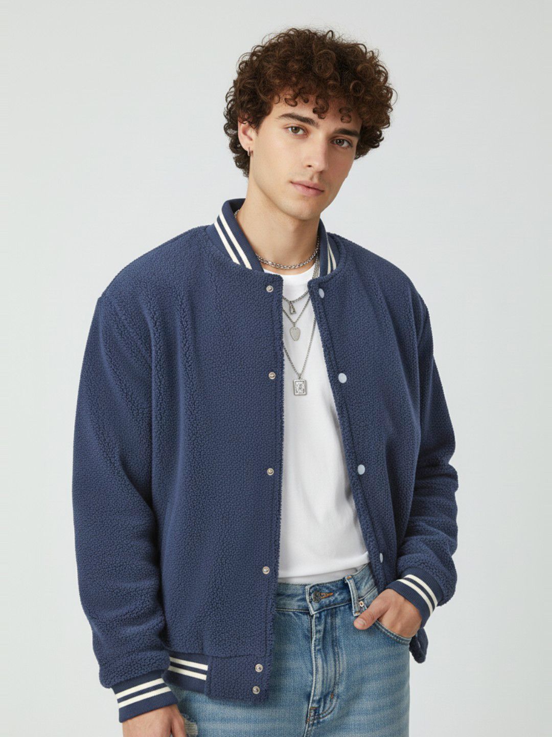 glitchez Sherpa Oversized Varsity Jacket
