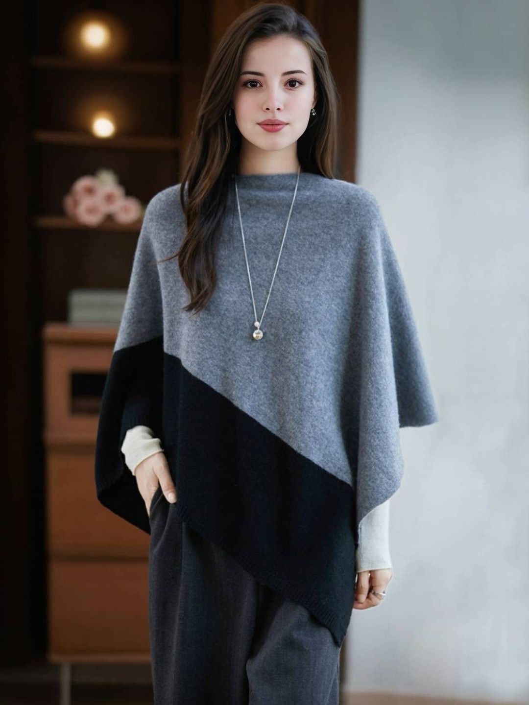 HERE&NOW Women Colourblocked Poncho