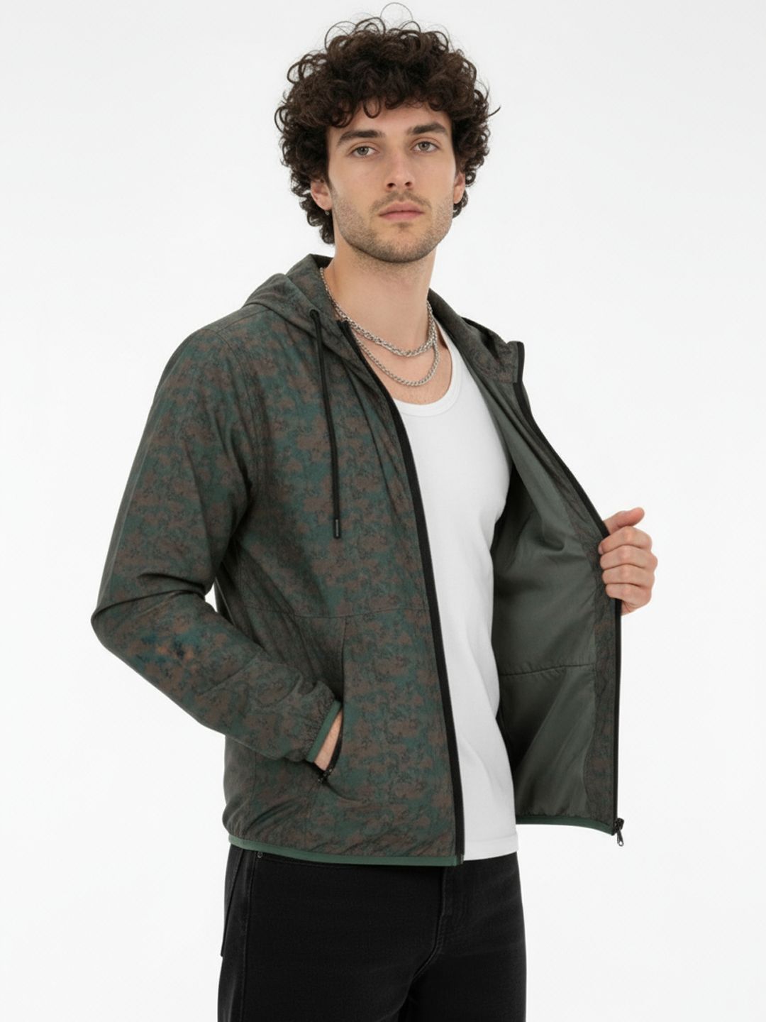 glitchez Abstract Print Hooded Windcheater Tailored Jacket