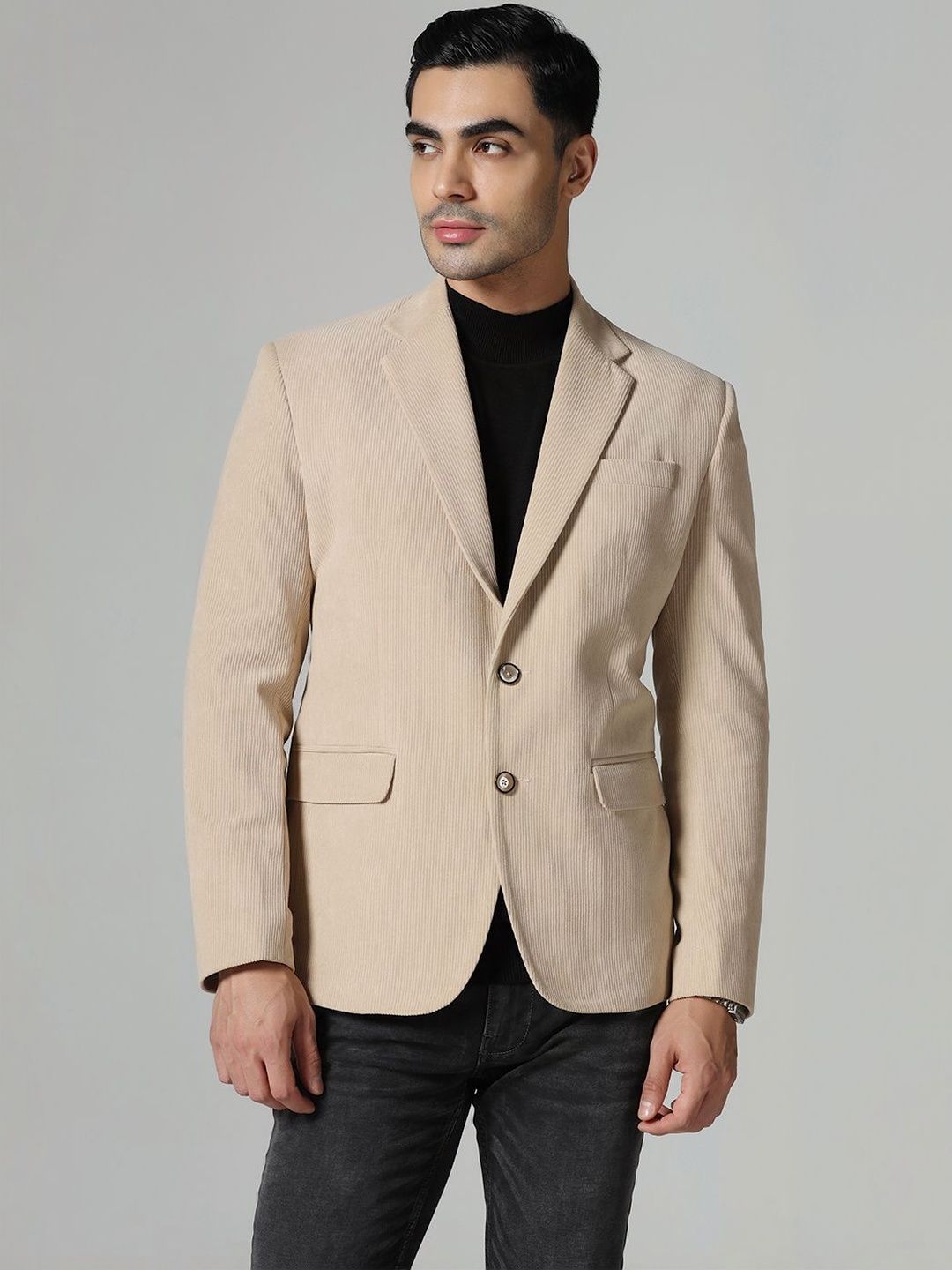 TAHVO Men Regular Fit Notched Lapel Single Breasted Corduroy Blazer