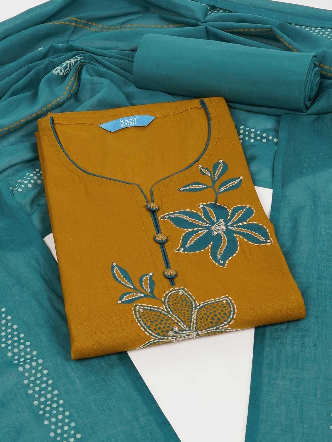 KAMI KUBI Embroidered Pure Cotton Unstitched Dress Material