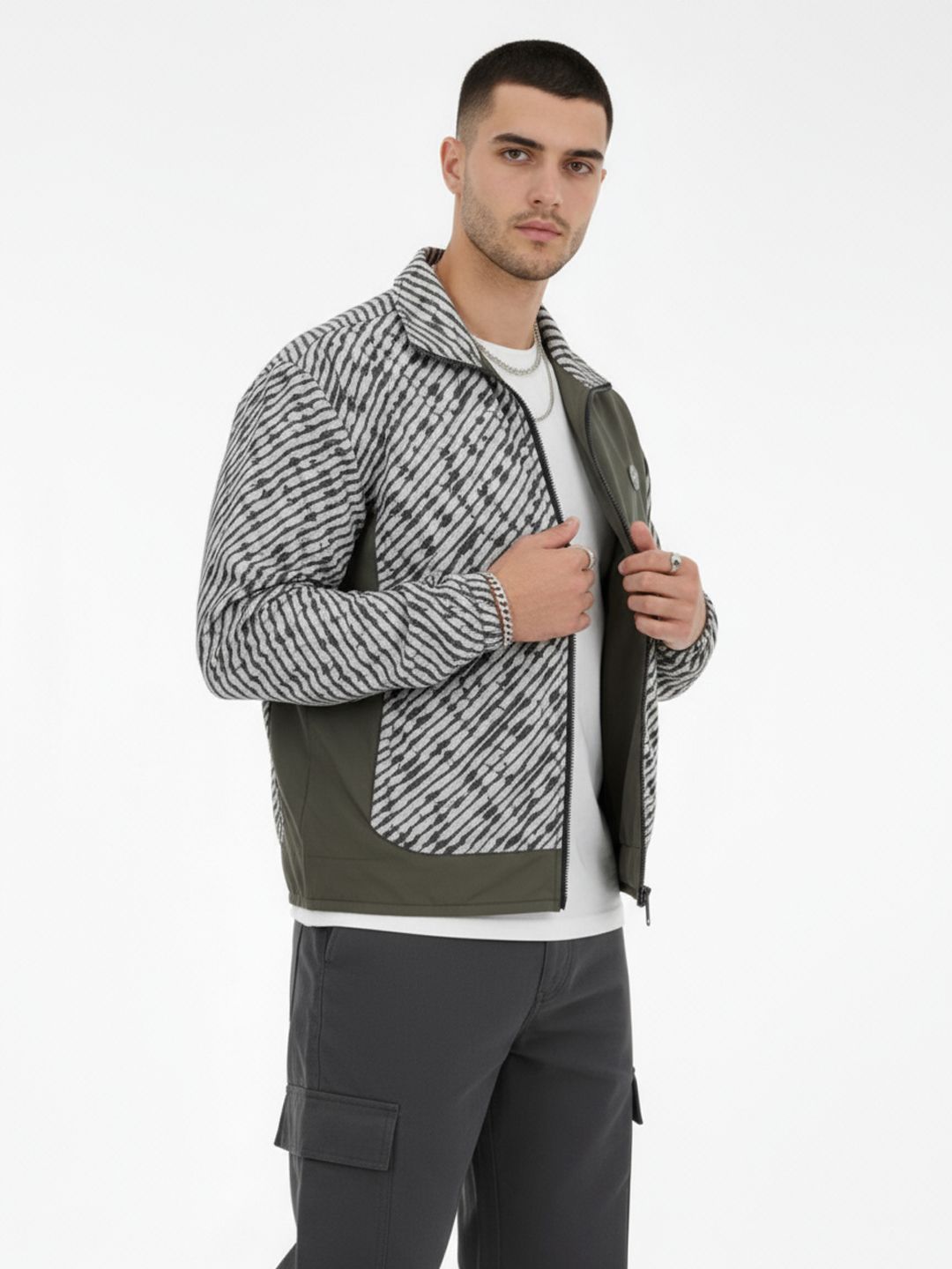 glitchez Abstract Print Windcheater Oversized Tailored Jacket