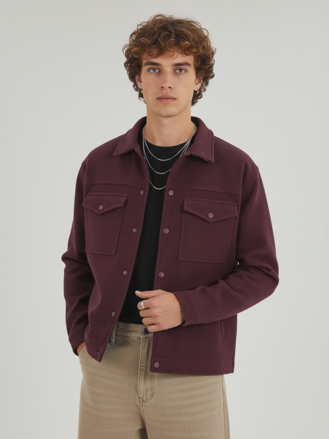 Buy glitchez Pocket Detail Oversized Flannel Jacket - Jackets for